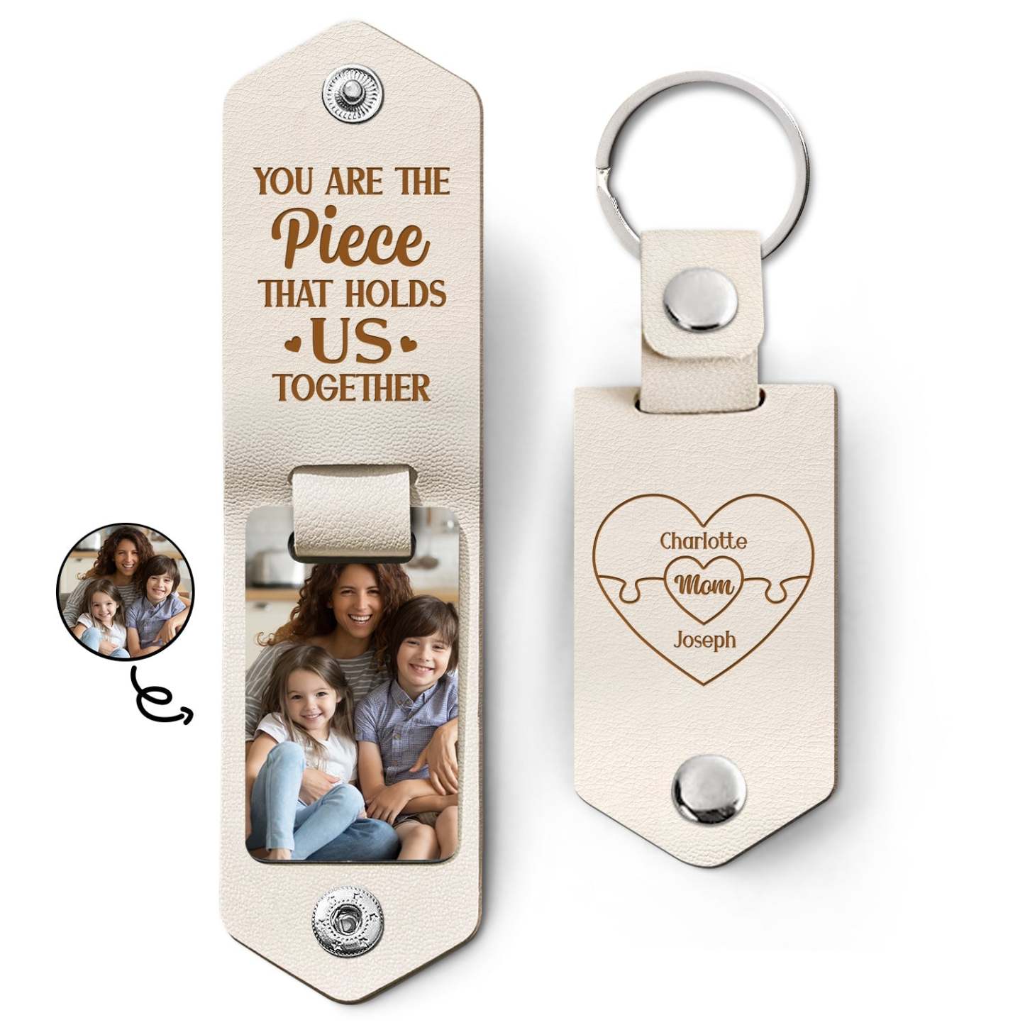 Custom Photo You Are The Piece Hold Us Together - Gift For Mom, Mother - Personalized Leather Photo Keychain-ilovevango