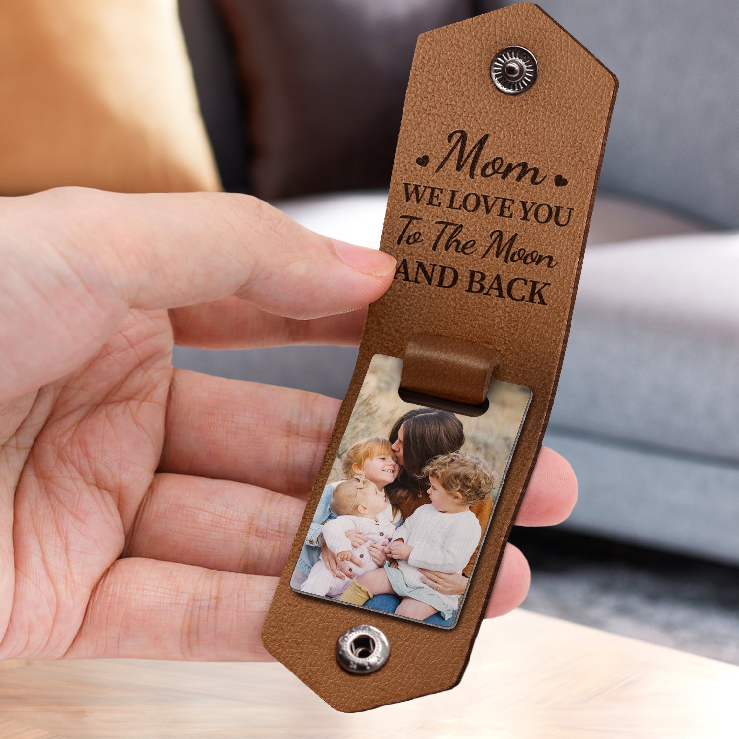 Custom Photo Mother Holds My Heart Forever - Gift For Mom, Mama - Personalized Leather Photo Keychain-ilovevango