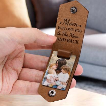 Custom Photo Mother Holds My Heart Forever - Gift For Mom, Mama - Personalized Leather Photo Keychain-ilovevango