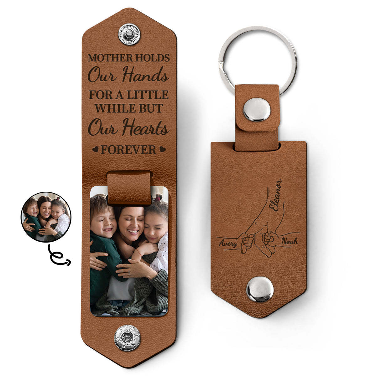Custom Photo Mother Holds My Heart Forever - Gift For Mom, Mama - Personalized Leather Photo Keychain-ilovevango