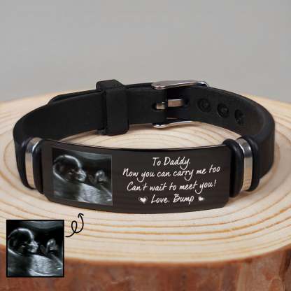 Custom Photo Now You Can Carry Me Too - Gift For Dad, Father, New Parents - Personalized Engraved Bracelet-ilovevango