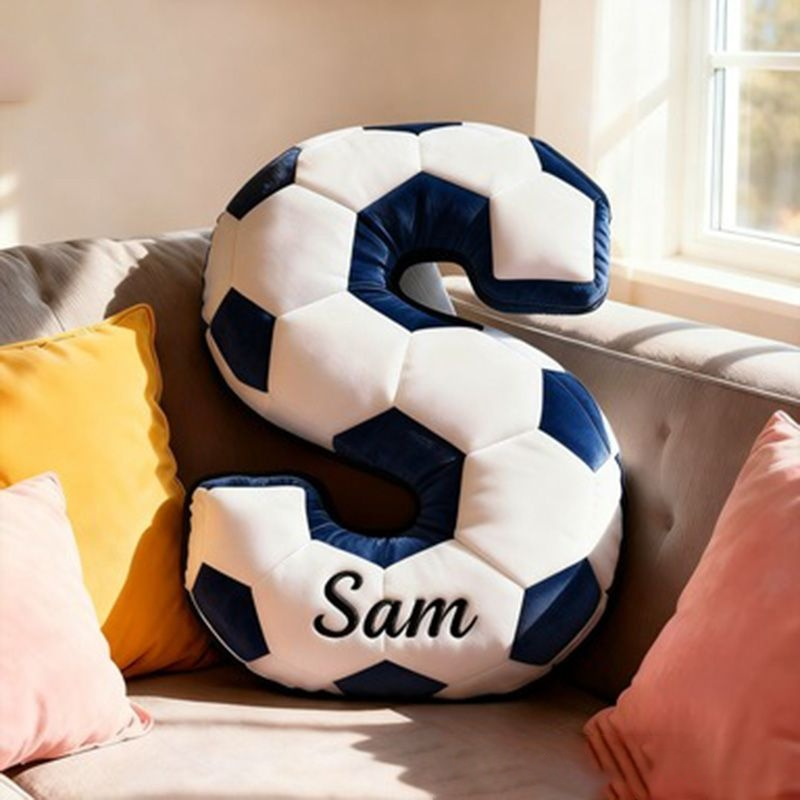Personalized Soccer Ball Letter Pillow with Custom Name Design