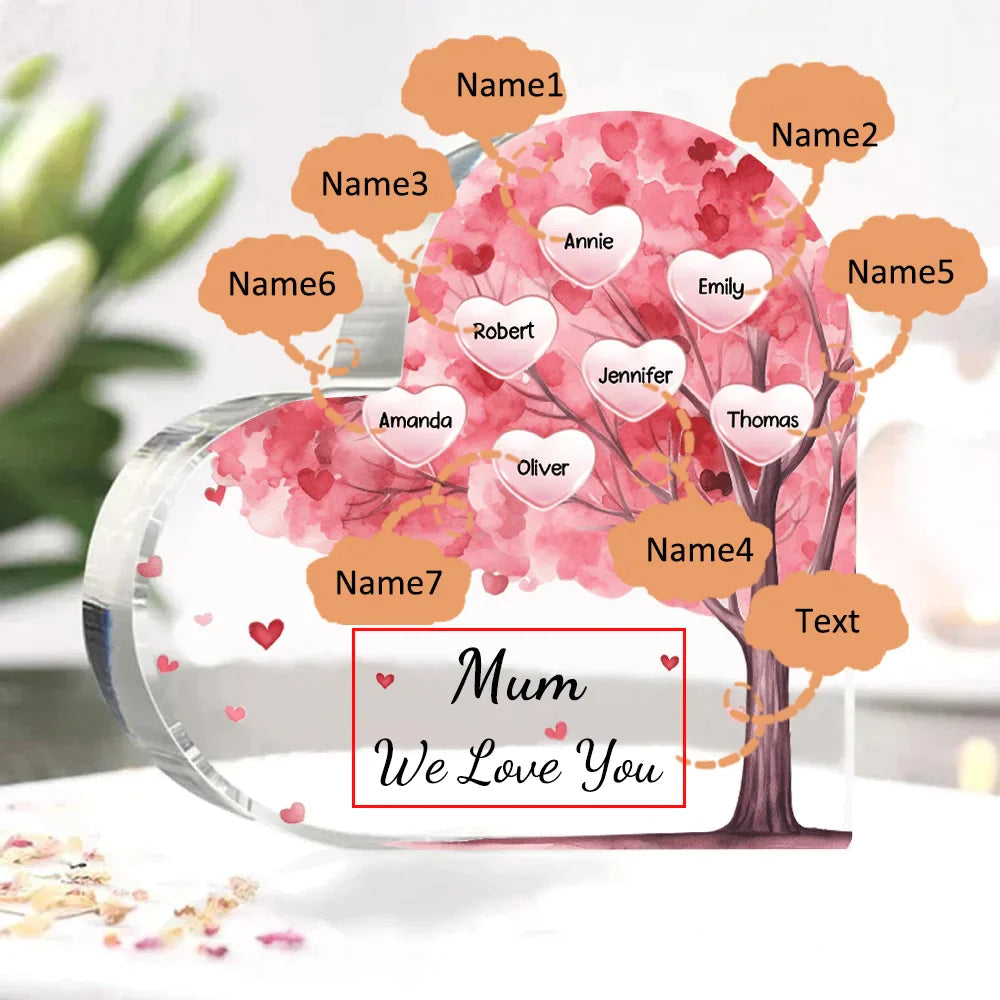 Personalized 1-10 Names And Text Pink Family Tree Family Acrylic Decorative Desk Decoration For Mother-ilovevango