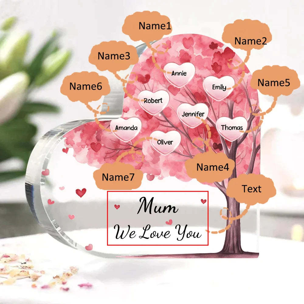 Personalized 1-10 Names And Text Pink Family Tree Family Acrylic Decorative Desk Decoration For Mother-ilovevango