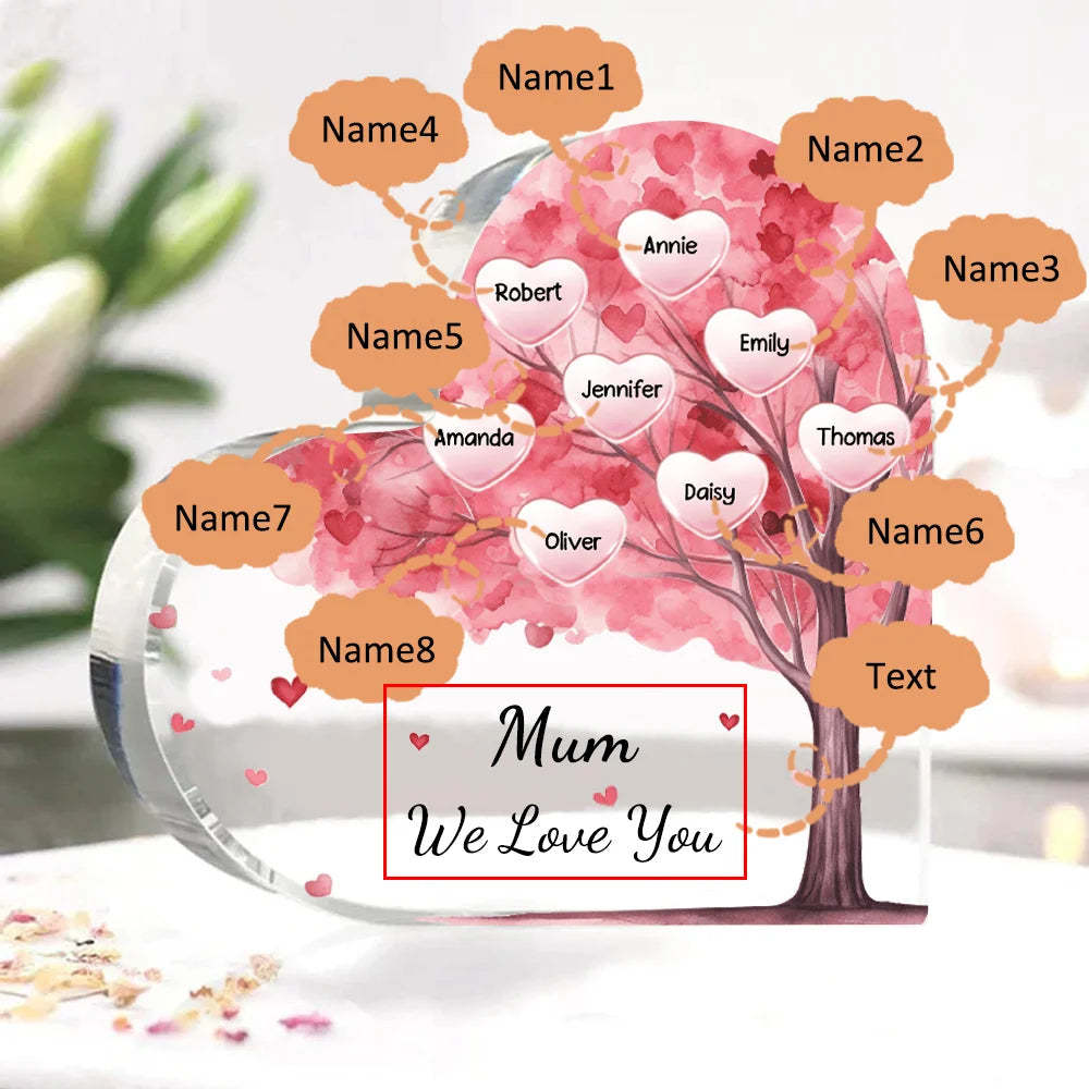 Personalized 1-10 Names And Text Pink Family Tree Family Acrylic Decorative Desk Decoration For Mother-ilovevango