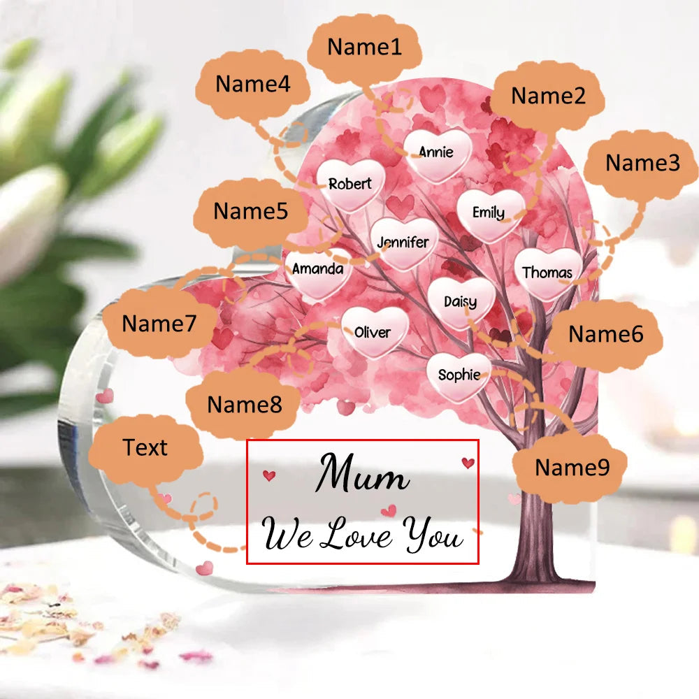 Personalized 1-10 Names And Text Pink Family Tree Family Acrylic Decorative Desk Decoration For Mother-ilovevango