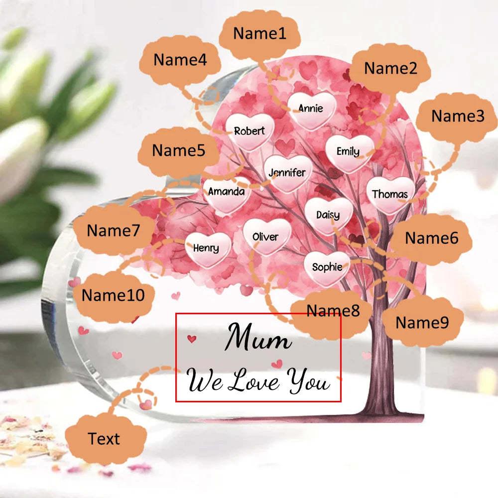 Personalized 1-10 Names And Text Pink Family Tree Family Acrylic Decorative Desk Decoration For Mother-ilovevango