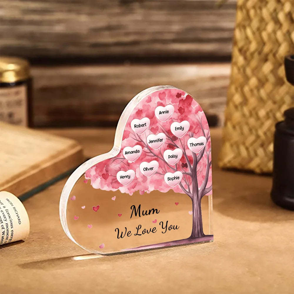 Personalized 1-10 Names And Text Pink Family Tree Family Acrylic Decorative Desk Decoration For Mother-ilovevango