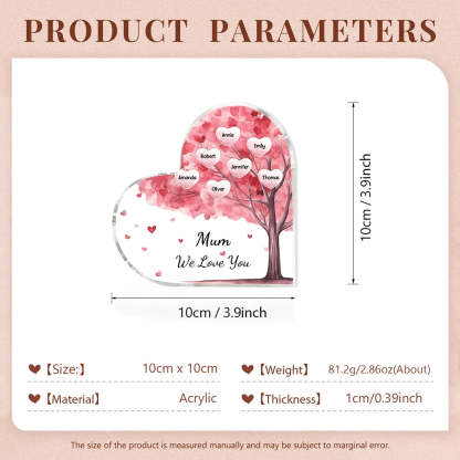 Personalized 1-10 Names And Text Pink Family Tree Family Acrylic Decorative Desk Decoration For Mother-ilovevango