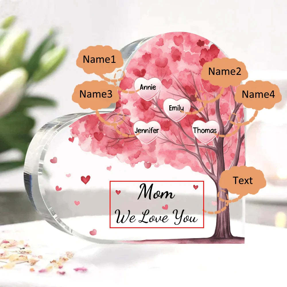 Personalized 1-10 Names And Text Pink Family Tree Family Acrylic Decorative Desk Decoration For Mother-ilovevango