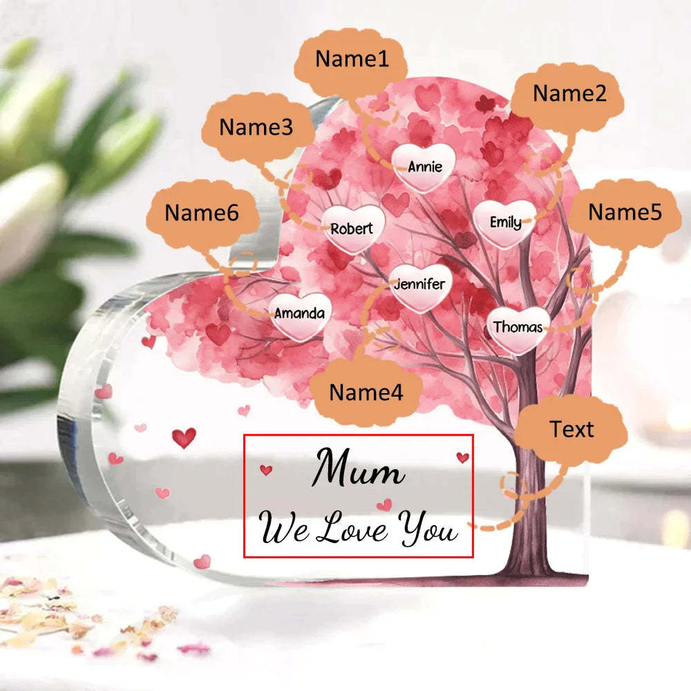 Personalized 1-10 Names And Text Pink Family Tree Family Acrylic Decorative Desk Decoration For Mother-ilovevango