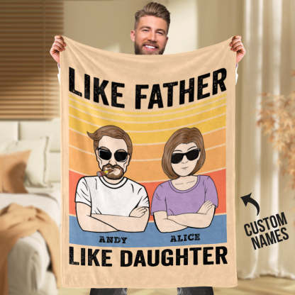 Personalized Blanket Custom Cartoon Clipart Like Father Like Daughter Blankets-ilovevango