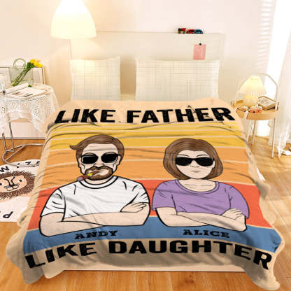 Personalized Blanket Custom Cartoon Clipart Like Father Like Daughter Blankets-ilovevango