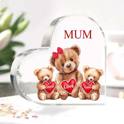 Personalized Mum Acrylic Heart Keepsake Custom Text Love Teddy Bear Ornaments Gift For Grandma/Mother-ilovevango