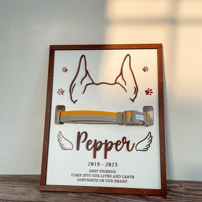 Personalized Pet Collar Frame Optional Pet Ear Style With Paw Print Memorial Gift