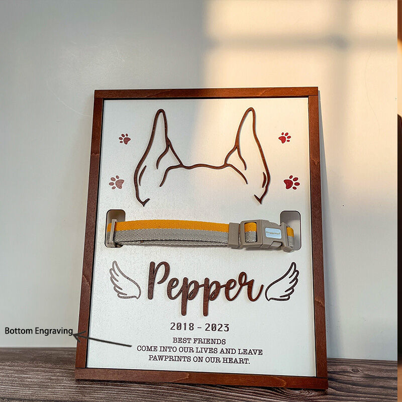 Personalized Pet Collar Frame Optional Pet Ear Style With Paw Print Memorial Gift