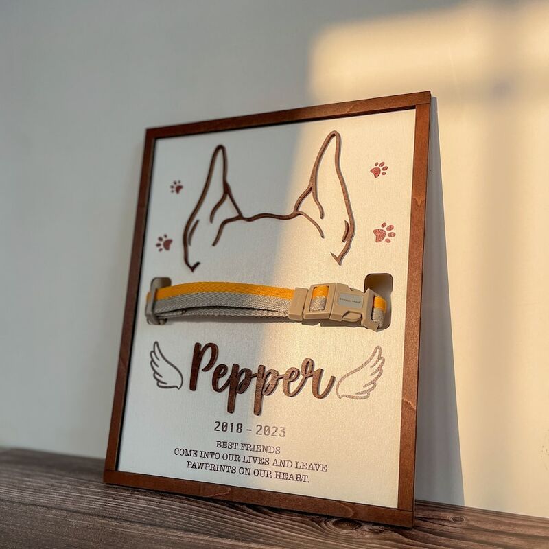 Personalized Pet Collar Frame Optional Pet Ear Style With Paw Print Memorial Gift