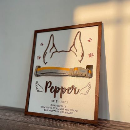 Personalized Pet Collar Frame Optional Pet Ear Style With Paw Print Memorial Gift