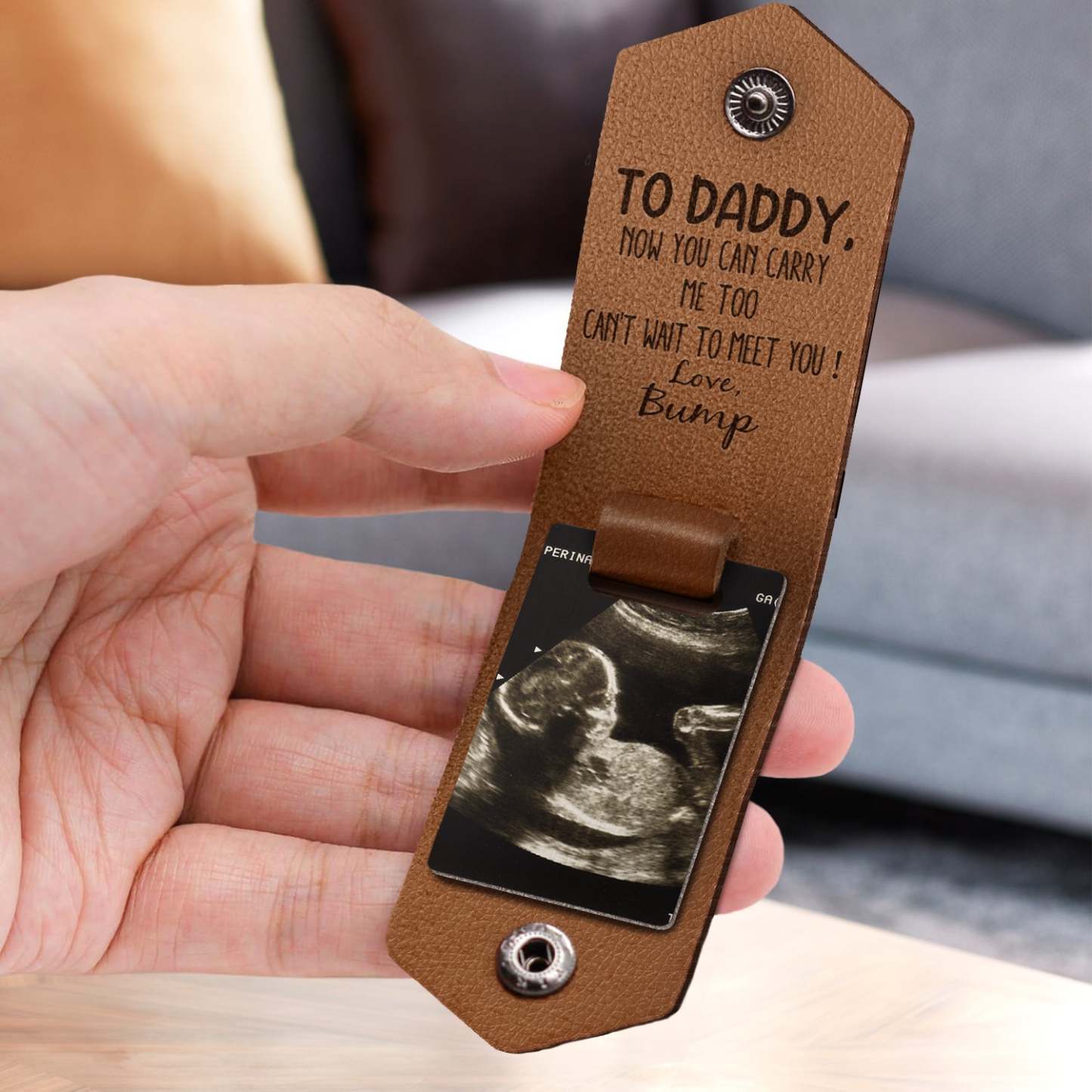 Custom Photo Now You Can Carry Me Too - Gift For Dad, Father, New Parents - Personalized Leather Photo Keychain-ilovevango