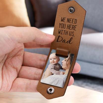 Custom Photo Drive Safe We Need You Dad - Birthday, Loving Gift For Dad, Father, Papa, Grandpa - Personalized Leather Photo Keychain-ilovevango