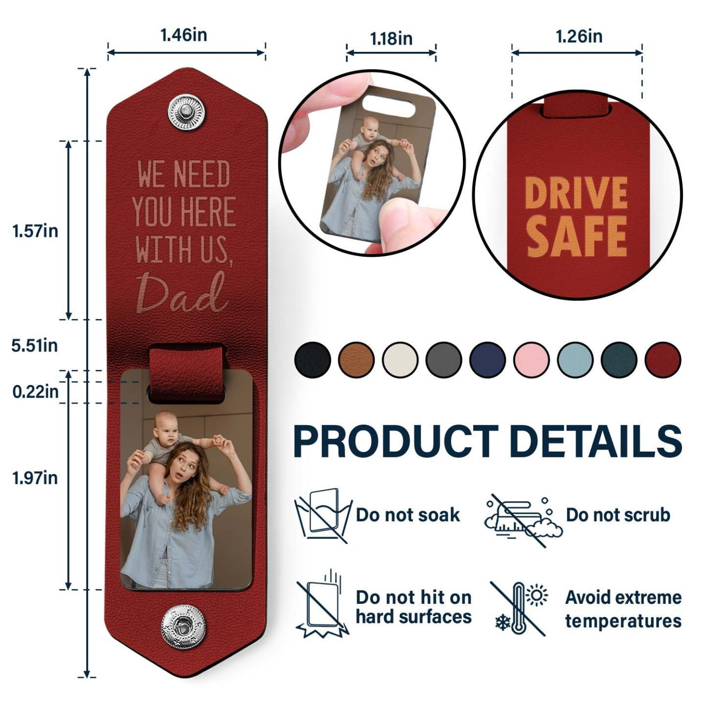 Custom Photo Drive Safe We Need You Dad - Birthday, Loving Gift For Dad, Father, Papa, Grandpa - Personalized Leather Photo Keychain-ilovevango