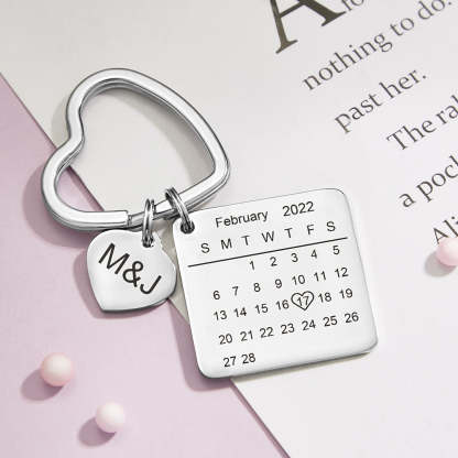 Anniversary Gifts Custom Calendar Keychain Heart Shape Keychain-ilovevango