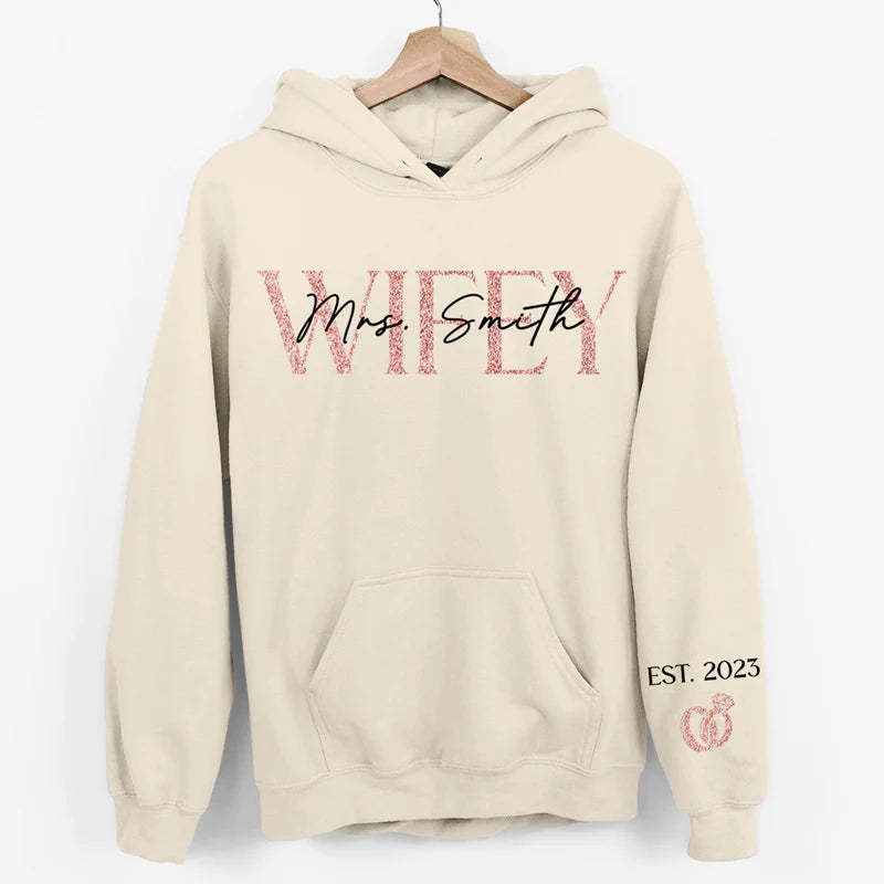 Anniversary Gift The Love Of My Life My Wifey - Couple Personalized Custom Sweatshirt With Design On Sleeve - Gift For Wife-ilovevango