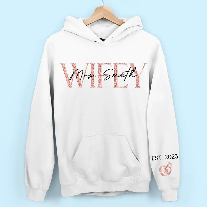 Anniversary Gift The Love Of My Life My Wifey - Couple Personalized Custom Sweatshirt With Design On Sleeve - Gift For Wife-ilovevango