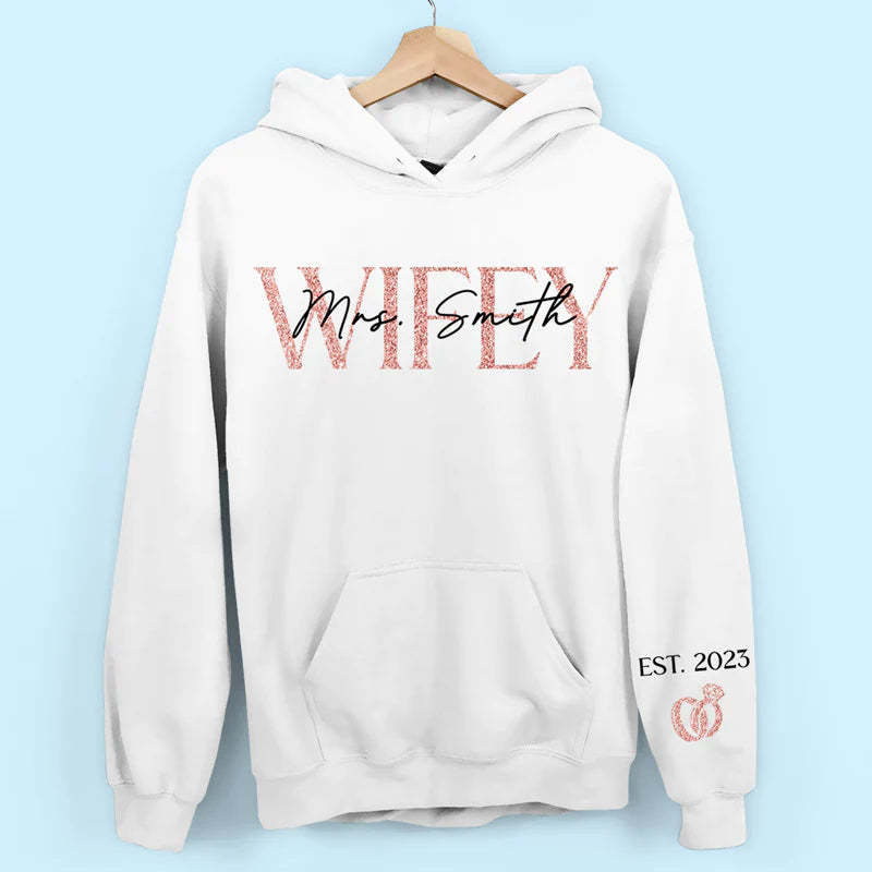 Anniversary Gift The Love Of My Life My Wifey - Couple Personalized Custom Sweatshirt With Design On Sleeve - Gift For Wife-ilovevango