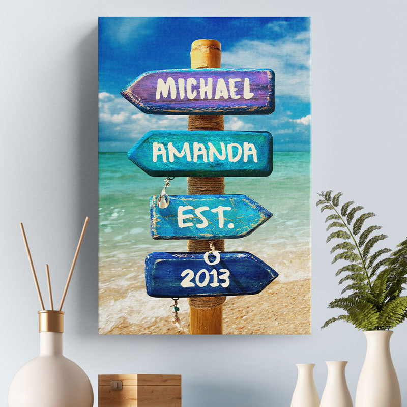 Love You To The Beach And Back - Couple Personalized Custom Vertical Canvas - Gift For Husband Wife, Anniversary-ilovevango