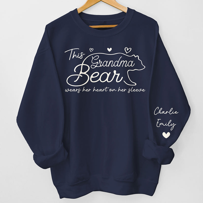 This Mama Bear Wears Her Heart On Her Sleeve - Family Personalized Custom Unisex Sweatshirt With Design On Sleeve - Gift For Mom-ilovevango