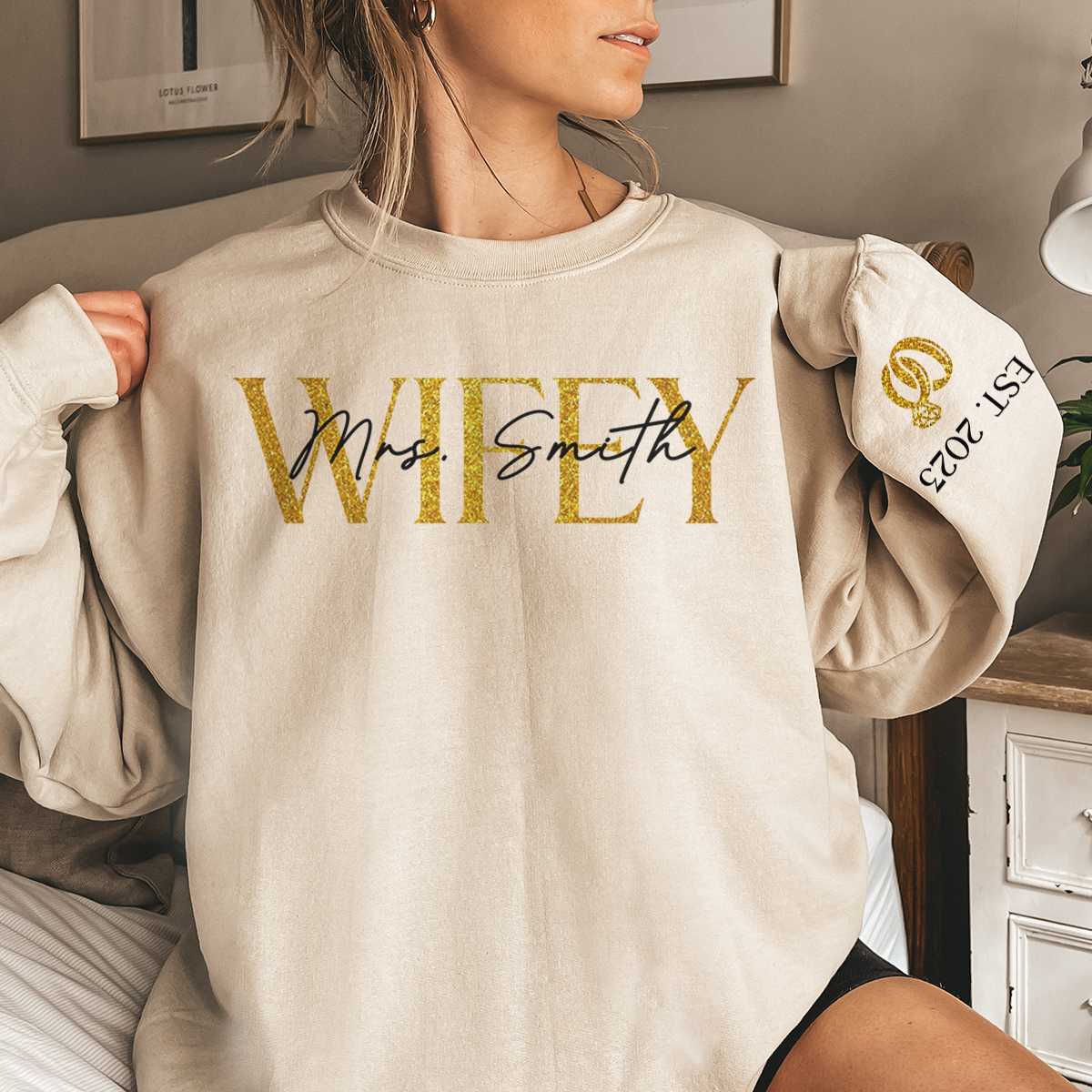 Anniversary Gift The Love Of My Life My Wifey - Couple Personalized Custom Sweatshirt With Design On Sleeve - Gift For Wife-ilovevango