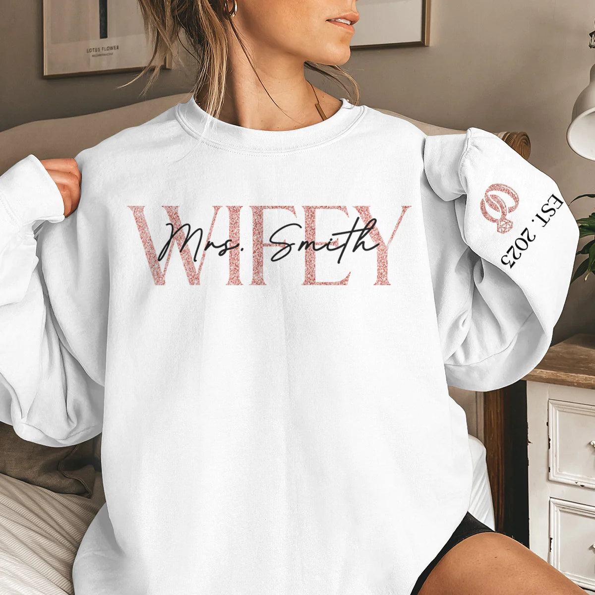 Anniversary Gift The Love Of My Life My Wifey - Couple Personalized Custom Sweatshirt With Design On Sleeve - Gift For Wife-ilovevango