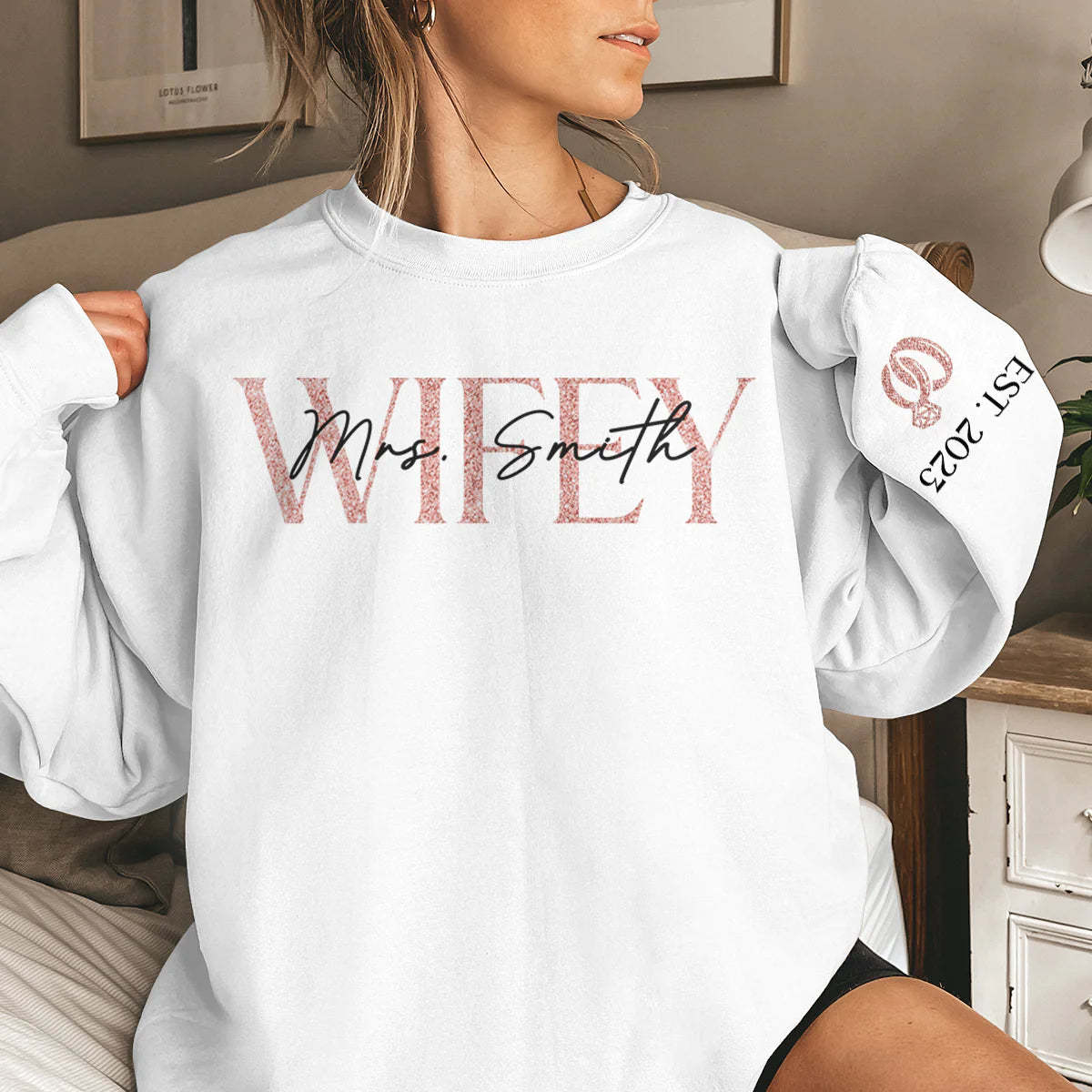 Anniversary Gift The Love Of My Life My Wifey - Couple Personalized Custom Sweatshirt With Design On Sleeve - Gift For Wife-ilovevango