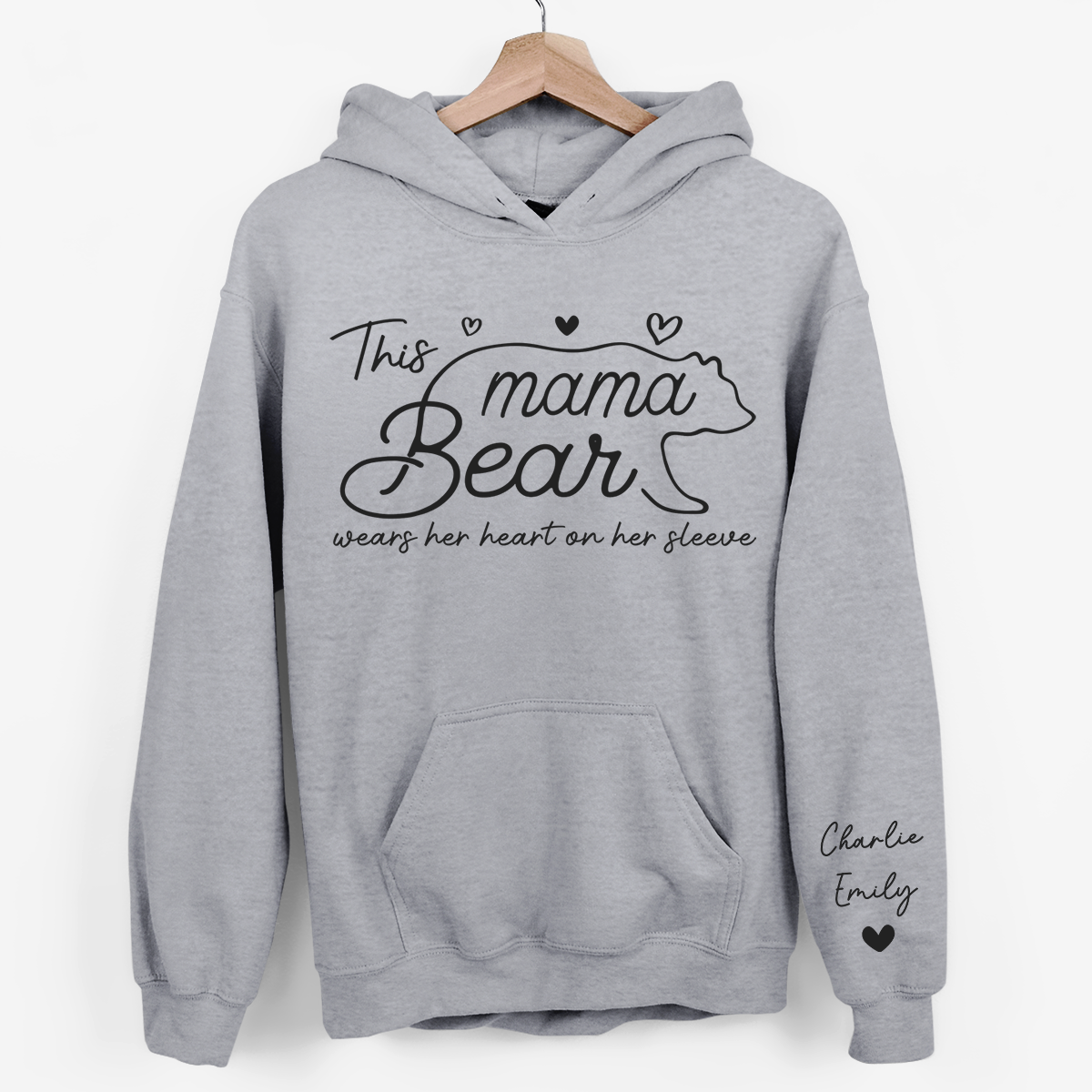 This Mama Bear Wears Her Heart On Her Sleeve - Family Personalized Custom Unisex Sweatshirt With Design On Sleeve - Gift For Mom-ilovevango