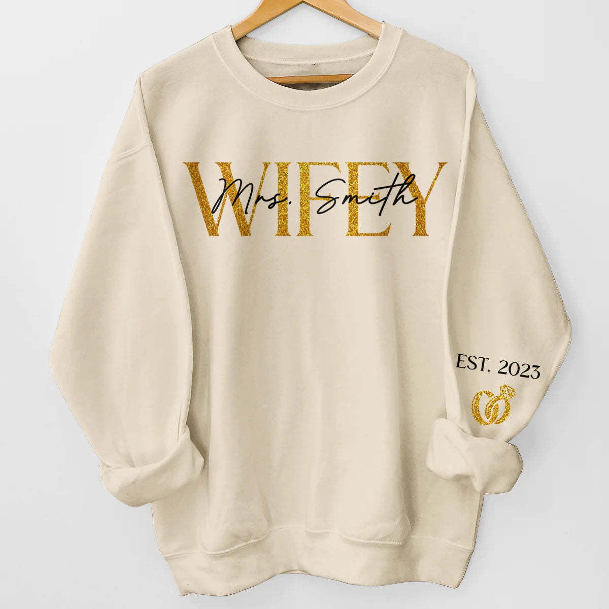 Anniversary Gift The Love Of My Life My Wifey - Couple Personalized Custom Sweatshirt With Design On Sleeve - Gift For Wife-ilovevango