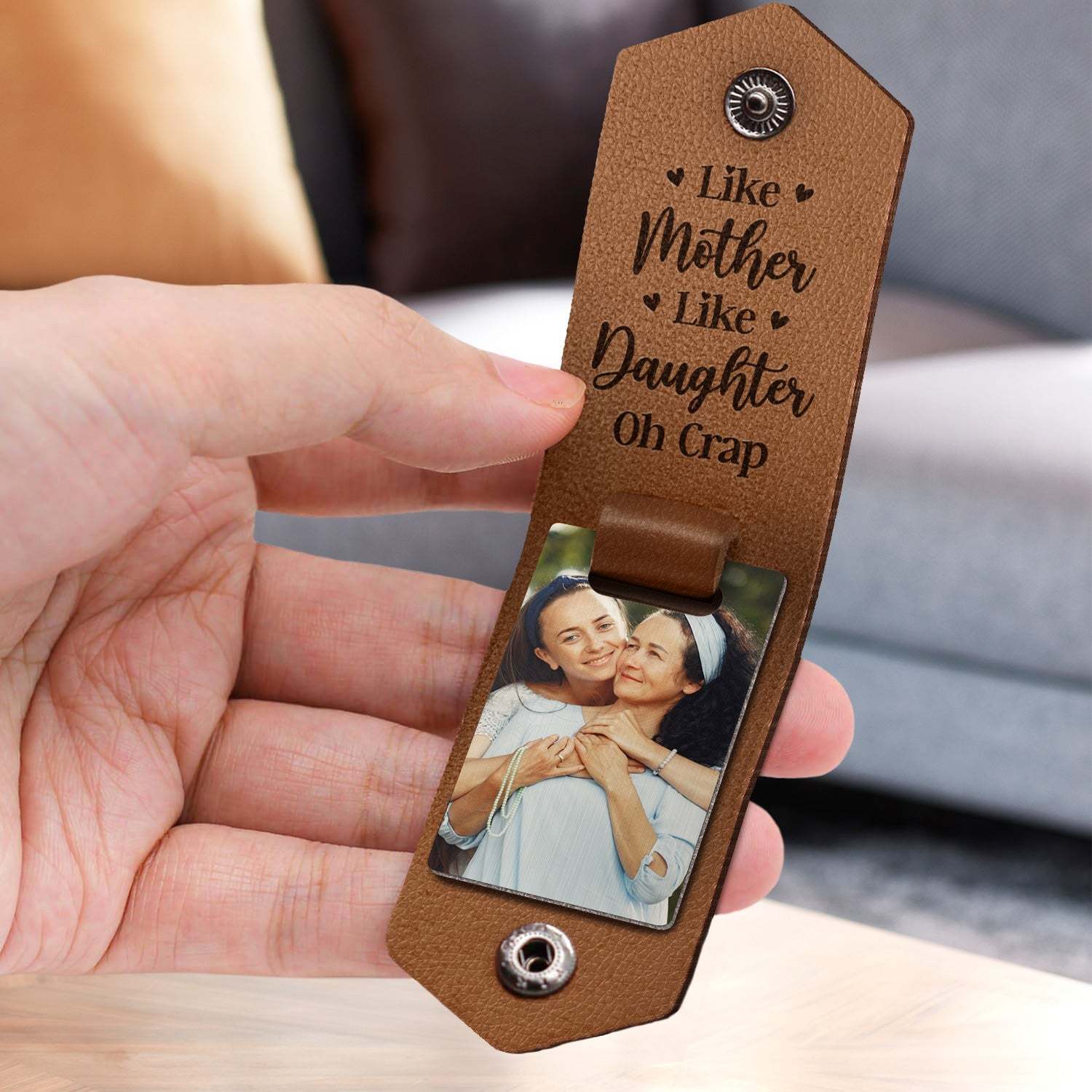 Custom Photo Like Mother Like Daughter Oh Crap - Gift For Mom - Personalized Leather Photo Keychain
