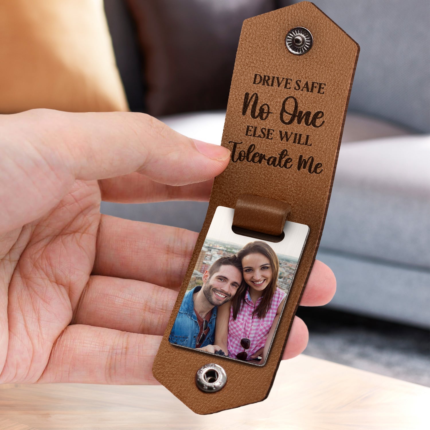 Custom Photo Drive Safe - Gift For Couples - Personalized Leather Photo Keychain