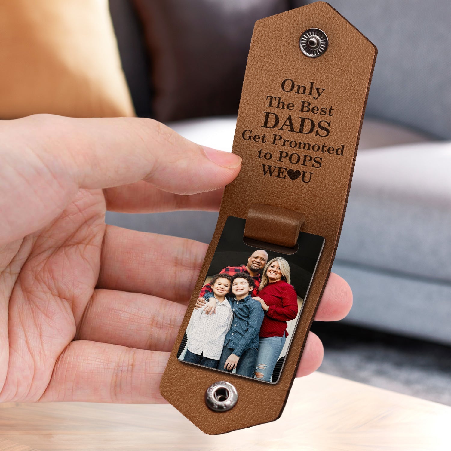 Custom Photo Only The Best Dad - Gift For Grandpa - Personalized Leather Photo Keychain