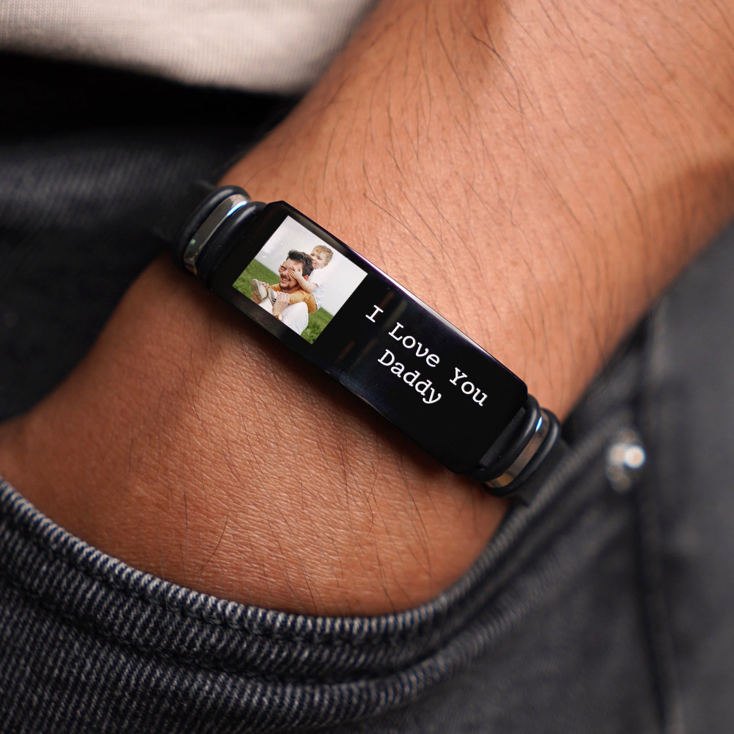 Custom Photo I Love You Daddy - Gift For Father - Personalized Engraved Bracelet-ilovevango