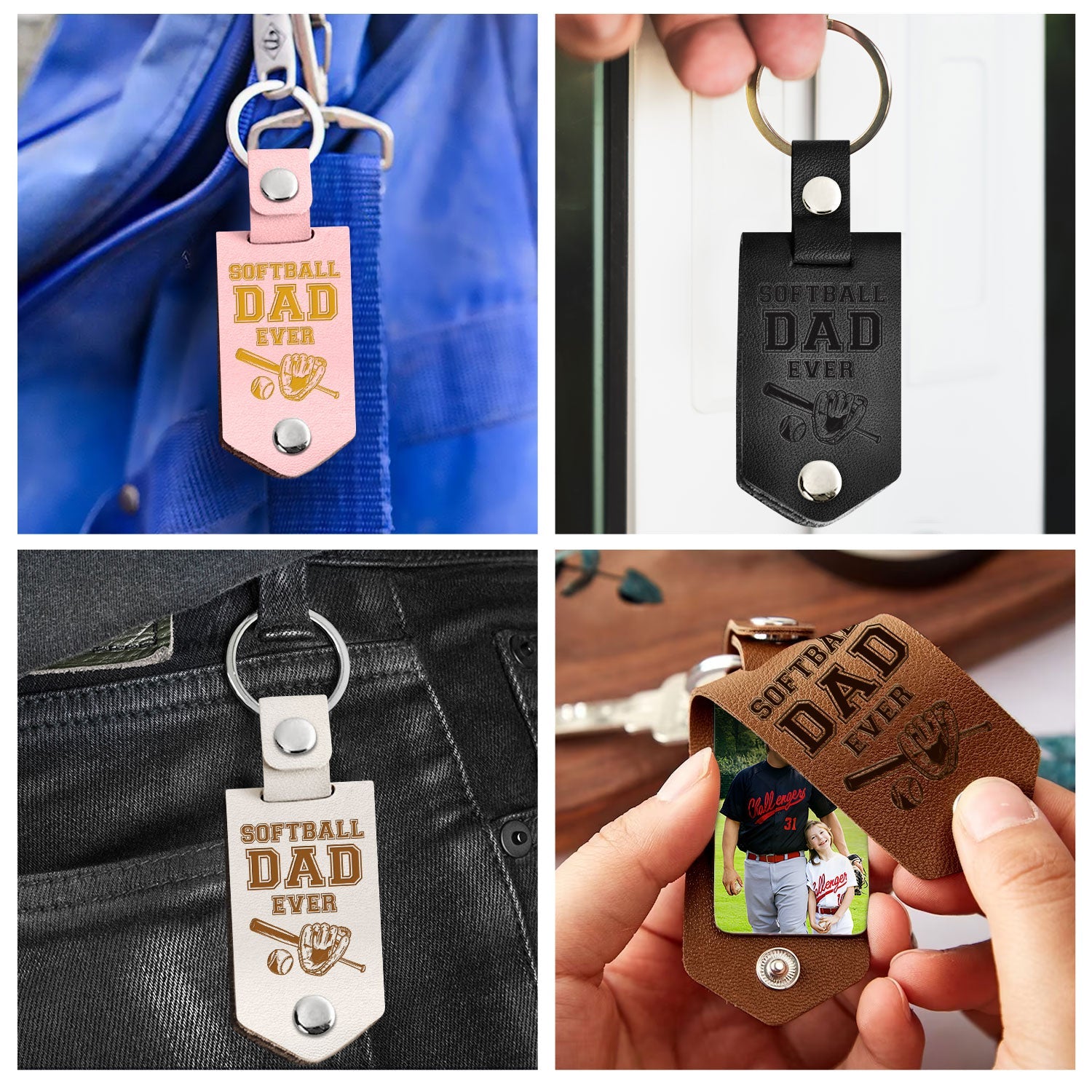 Custom Photo Dear Dad Thank You For Teaching Me - Birthday, Loving Gift For Baseball, Softball Father - Personalized Leather Photo Keychain-ilovevango