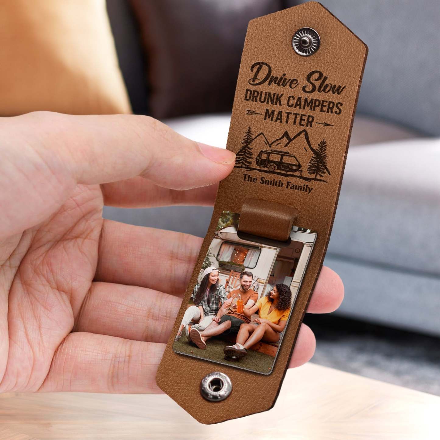 Custom Photo Keys To The Camper - Gift For Camping Lovers - Personalized Leather Photo Keychain
