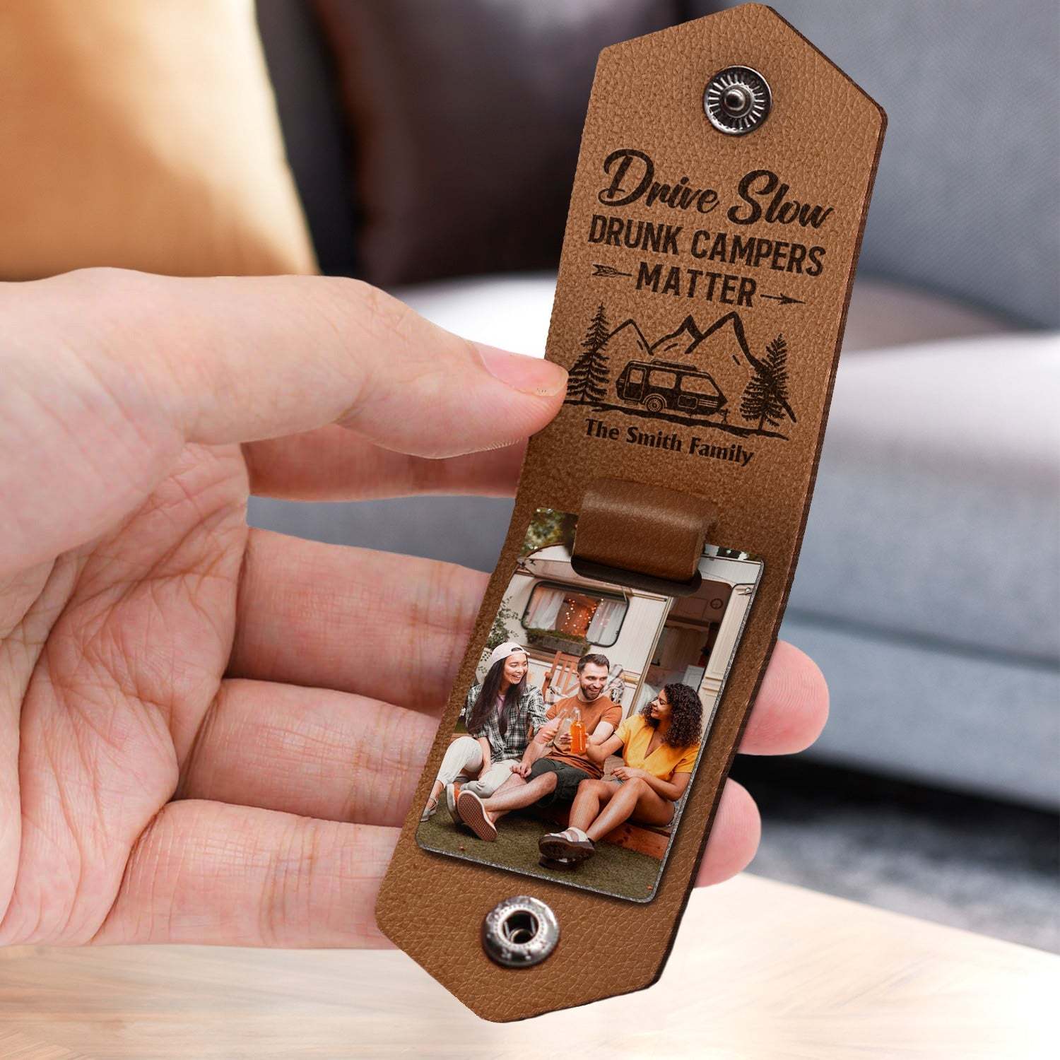 Custom Photo Keys To The Camper - Gift For Camping Lovers - Personalized Leather Photo Keychain