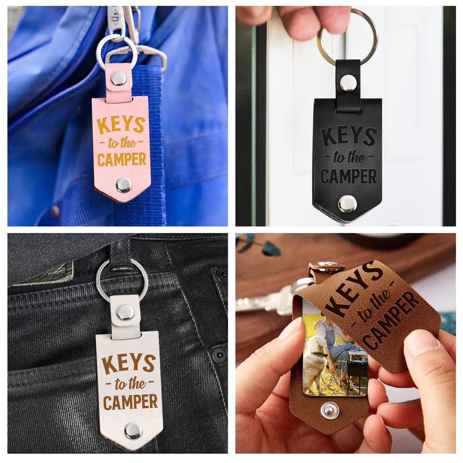Custom Photo Keys To The Camper - Gift For Camping Lovers - Personalized Leather Photo Keychain