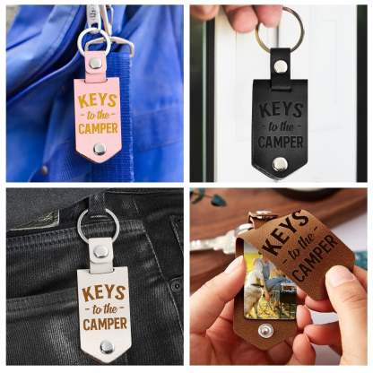 Custom Photo Keys To The Camper - Gift For Camping Lovers - Personalized Leather Photo Keychain