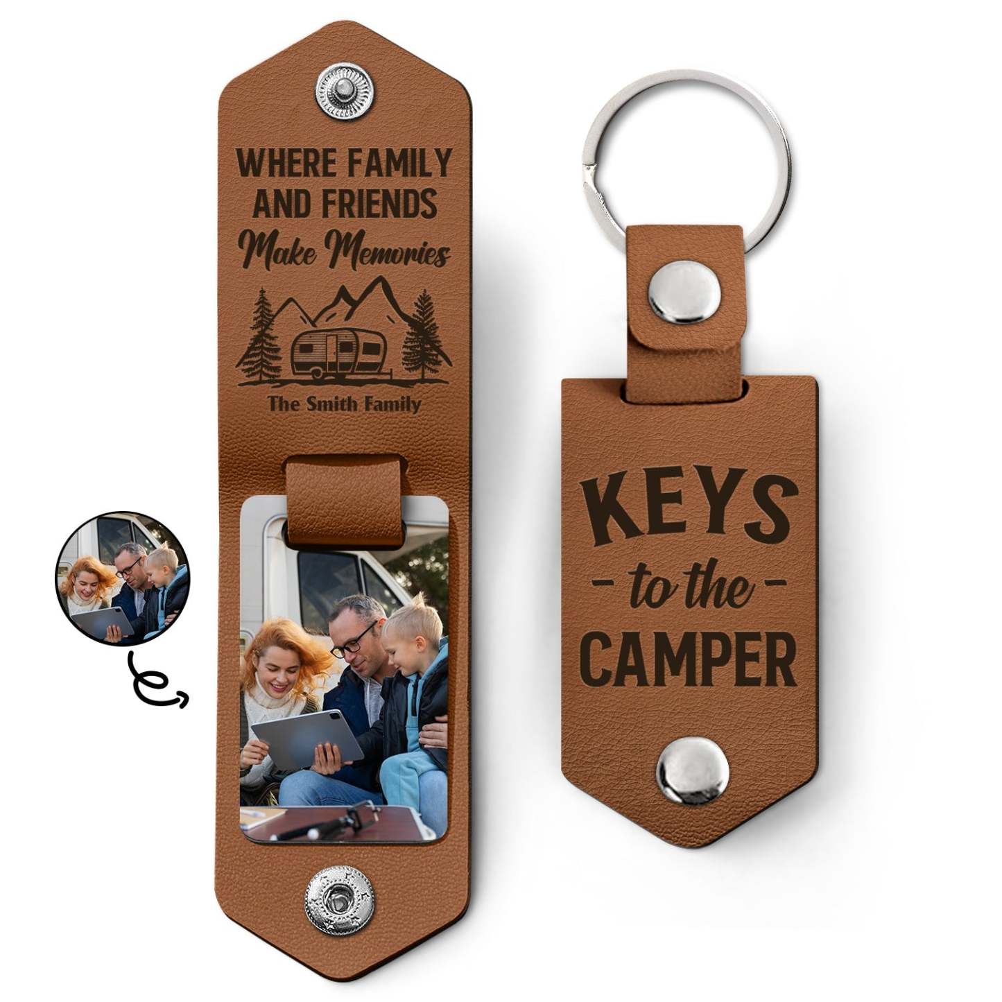 Custom Photo Keys To The Camper - Gift For Camping Lovers - Personalized Leather Photo Keychain