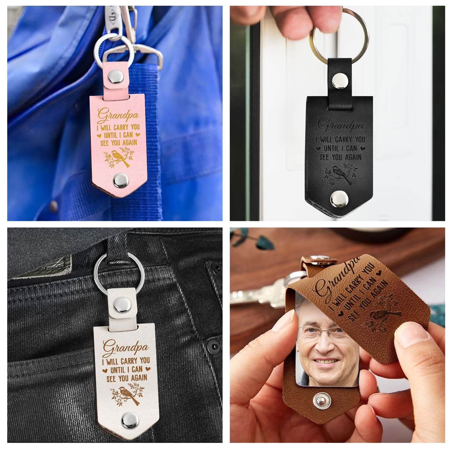 Custom Photo I Will Carry You Until I Can See You Again - Memorial Gift For Family - Personalized Leather Photo Keychain-ilovevango