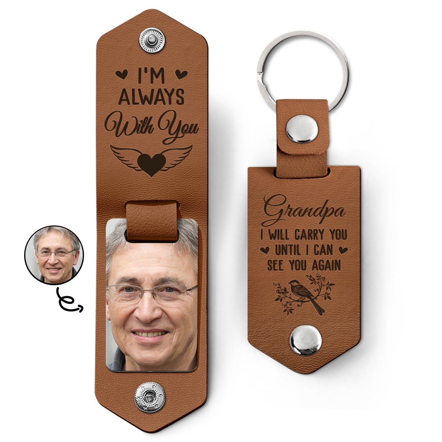 Custom Photo I Will Carry You Until I Can See You Again - Memorial Gift For Family - Personalized Leather Photo Keychain-ilovevango