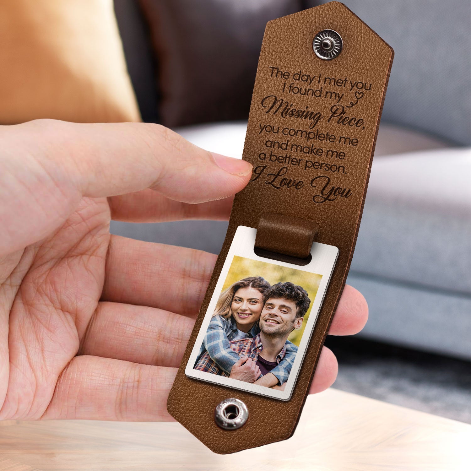 Custom Photo God Blessed The Broken Road - Loving, Anniversary Gift For Couple, Spouse, Husband, Wife - Personalized Leather Photo Keychain-ilovevango