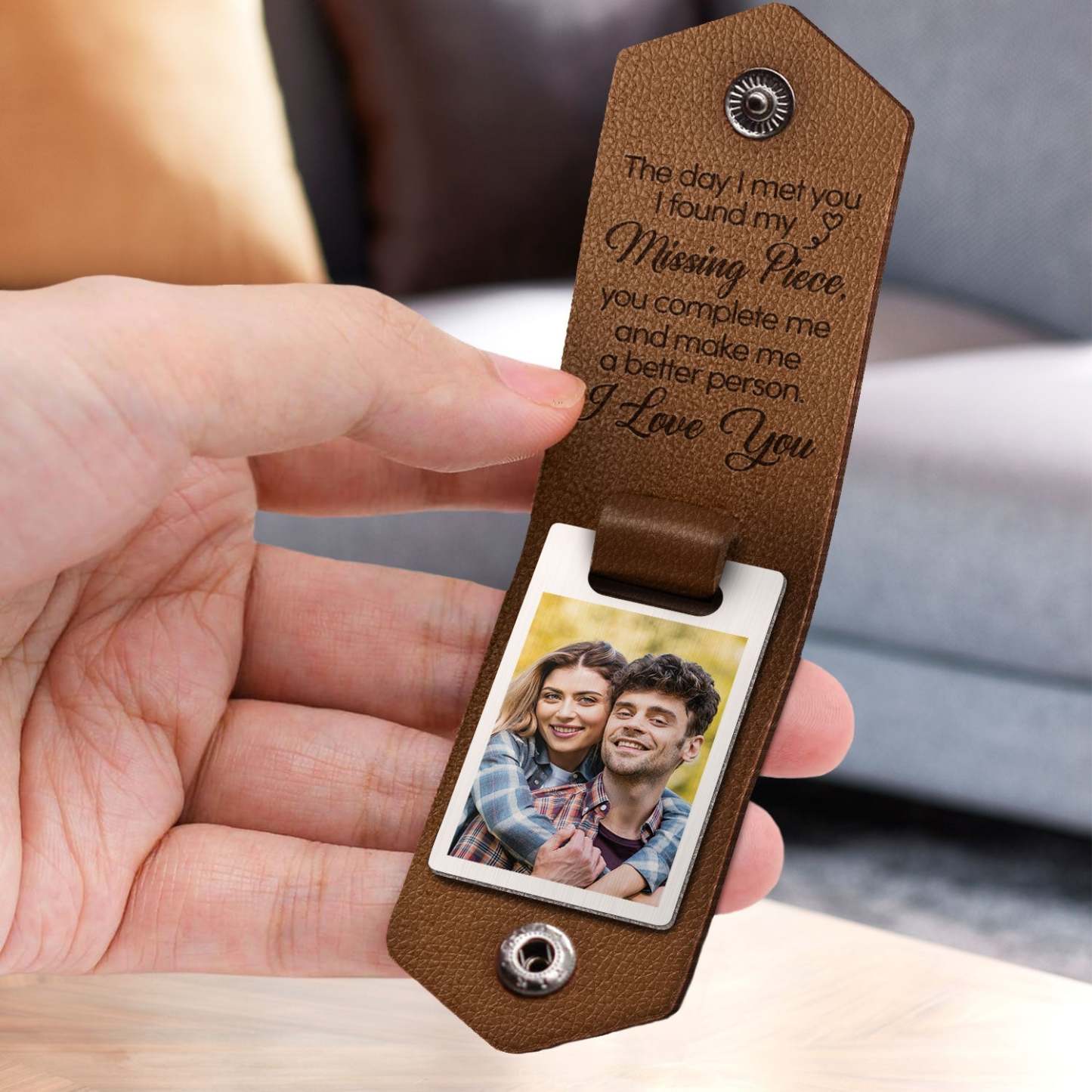Custom Photo God Blessed The Broken Road - Loving, Anniversary Gift For Couple, Spouse, Husband, Wife - Personalized Leather Photo Keychain-ilovevango
